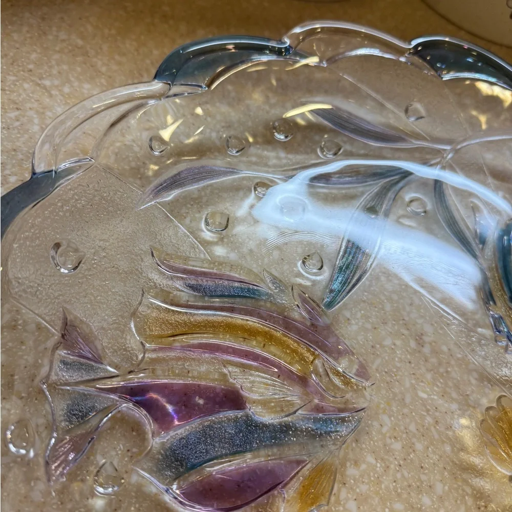 Mikasa Vintage Tropical Key Largo Glass Plate Fish Design 15 inch Blue and Gold